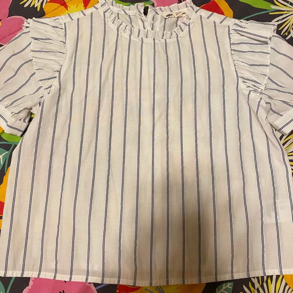 White blouse with blue stripes